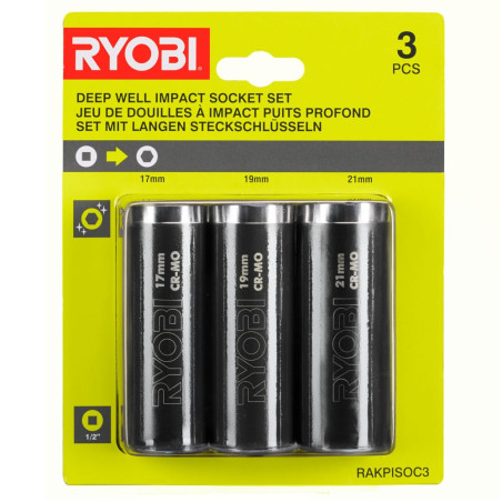 Set of 3 sockets for impact wrenches