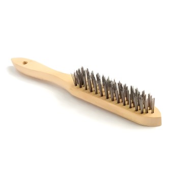Wooden welding brush with 3 steel rows